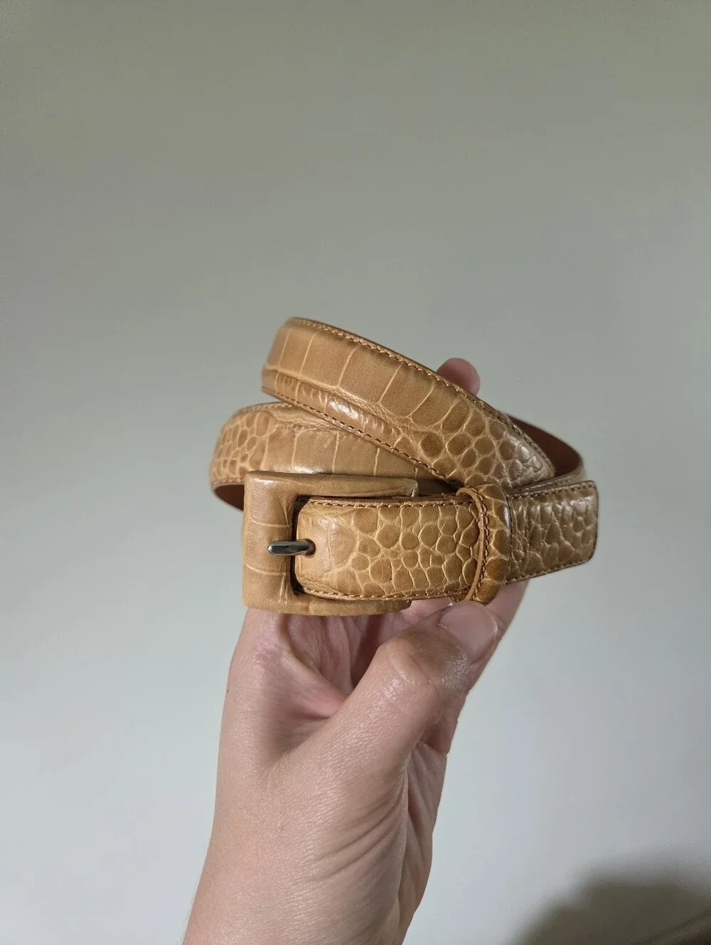 Vintage Lauren Ralph Lauren Tan Croc Embossed Leather Belt, Size XL